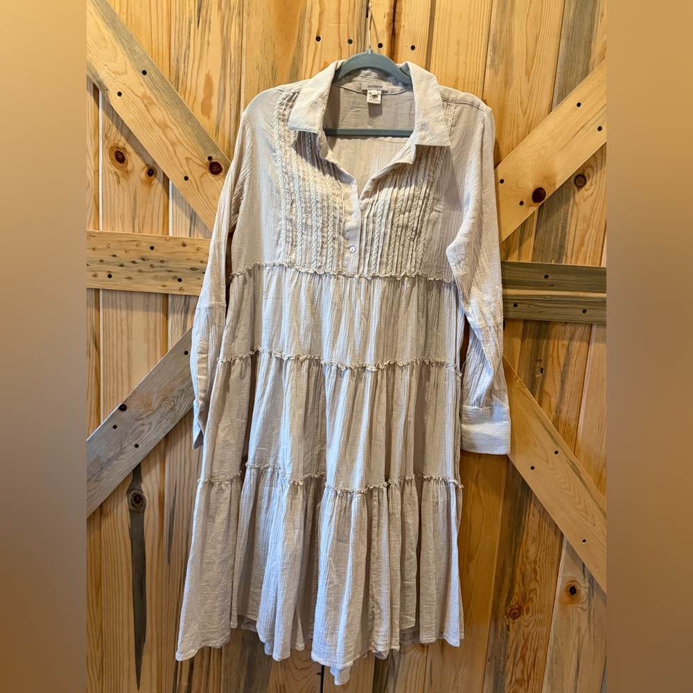 Sundance Cream Long Sleeve Tiered Dress
